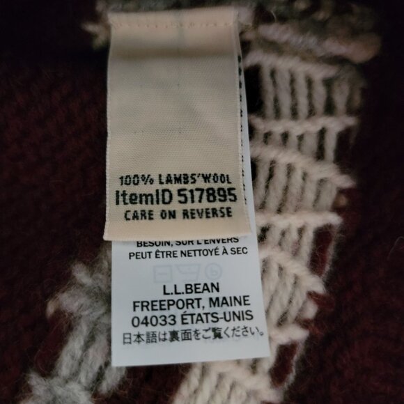 L.L. Bean Fair Isle Sweater Womens M 100% Wool Burgundy Red Contemporary Cabin - Picture 5 of 8